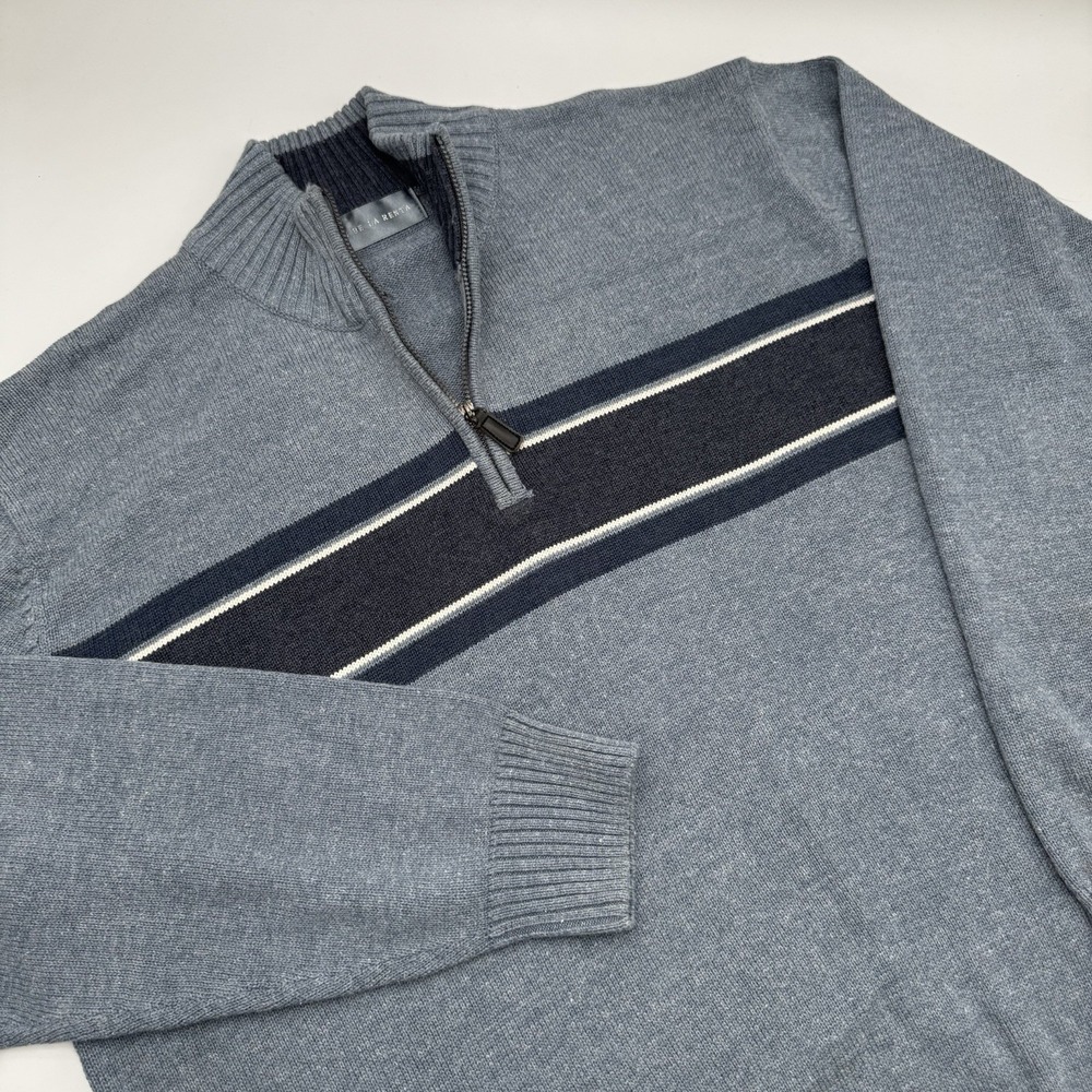 OSCAR DE LA RENTA Men's XL Blue Striped Colorblock 1/4 Zip Sweater